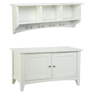 alaterre furniture shaker cottage wood storage hook with cabinet bench in ivory