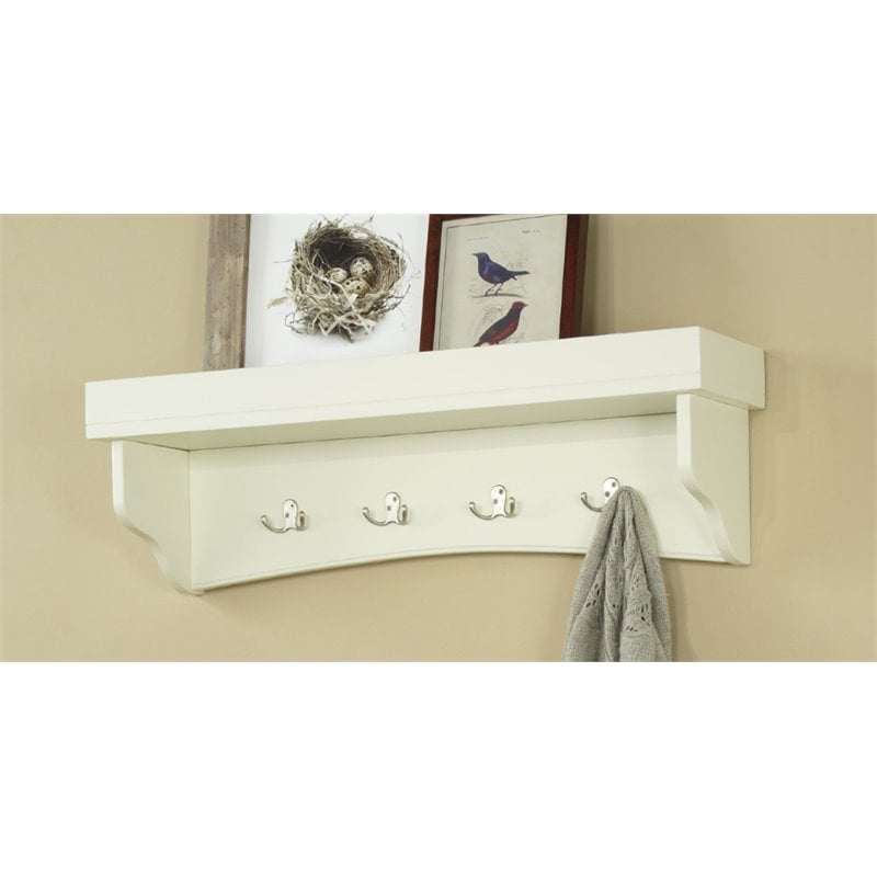 Alaterre Furniture Shaker Cottage Wood Coat Hook with Tray Shelf in ...