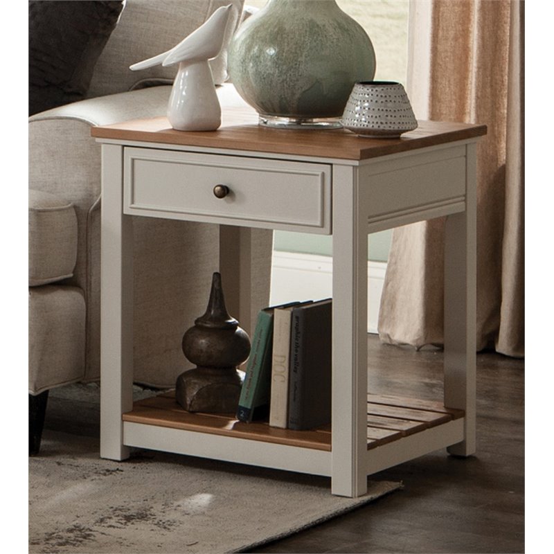 Alaterre Furniture Savannah End Table Ivory with Natural Wood Top
