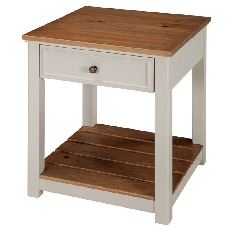 Alaterre Furniture Savannah End Table Ivory with Natural Wood Top