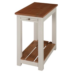 savannah chairside end table with pull-out shelf ivory with natural wood top