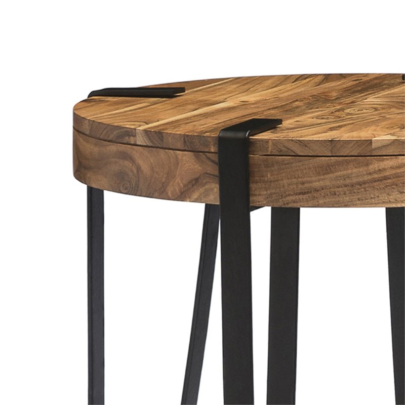 Ryegate Natural Live Edge Solid Wood with Metal Round End Table in Natural