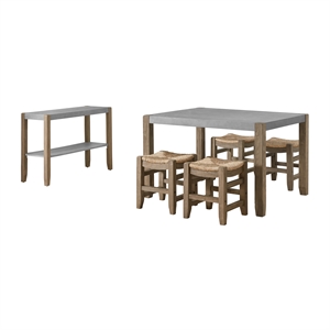 newport 6-piece gray wood dining set with table four stools and buffet table
