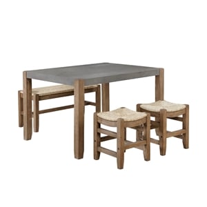 alaterre newport 4-piece gray / wood dining set with table two stools and bench