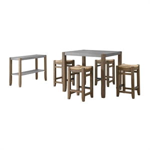 newport 6-pc gray wood set with dining table 4 stools and side buffet table