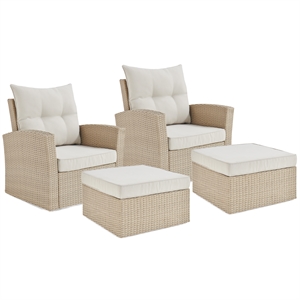 canaan cream wicker outdoor seating set w/ 2 chairs and 2 large ottomans