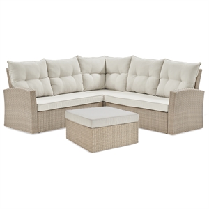 canaan all-weather wicker outdoor set with double loveseat with large ottoman