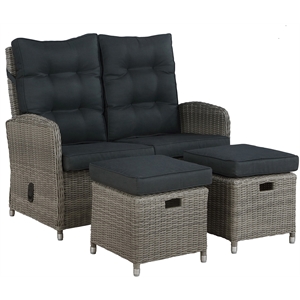 monaco wicker / rattan set with reclining bench and two ottomans in gray
