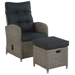 alaterre furniture monaco wicker / rattan outdoor recliner and ottoman in gray