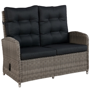monaco all-weather wicker / rattan outdoor two-seat reclining bench in gray