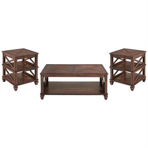 stockbridge solid wood set coffee table and two 2-shelf end tables in cherry