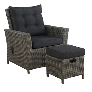 alaterre asti wicker / rattan outdoor recliner and ottoman with cushion in gray