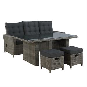 asti wicker / rattan 4 piece set with sofa table and 2 ottomans in gray