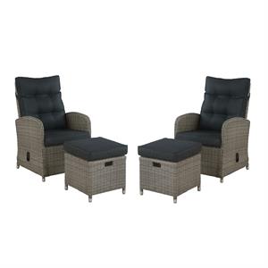 monaco all weather wicker 4-piece set w 2 gray reclining chairs and 2 ottomans