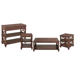 stockbridge 4 piece wood coffee table two end tables and console table in cherry