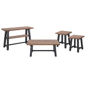 adam wood table set with coffee table/sofa table and two end tables - natural