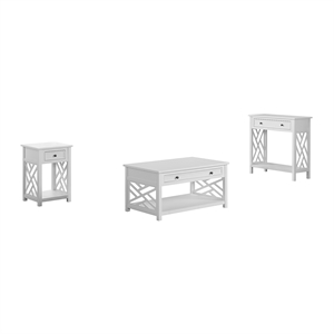 coventry wood coffee table/end table and console table with drawers - white