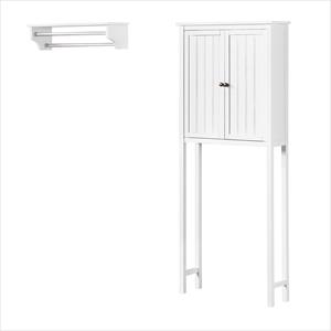dover white wood over toilet hutch with 2 doors and shelf with 2 towel rods