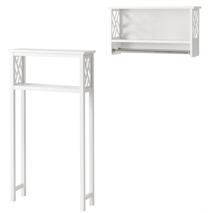 coventry white wood over toilet open shelf and bath shelf with two towel rods