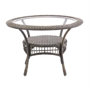 carolina 42 inch diameter all-weather wicker outdoor dining table with glass top
