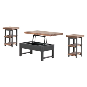 pomona 3-piece brown wood table set w/lift top coffee table and two end tables