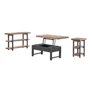 pomona brown wood table set w/ lift top coffee table/console table/2 end tables
