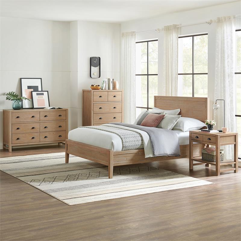 Alaterre Furniture Arden 2-Drawer Light Driftwood Pine Open Shelf Nightstand