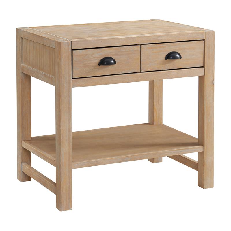 Alaterre Furniture Arden 2-Drawer Light Driftwood Pine Open Shelf Nightstand