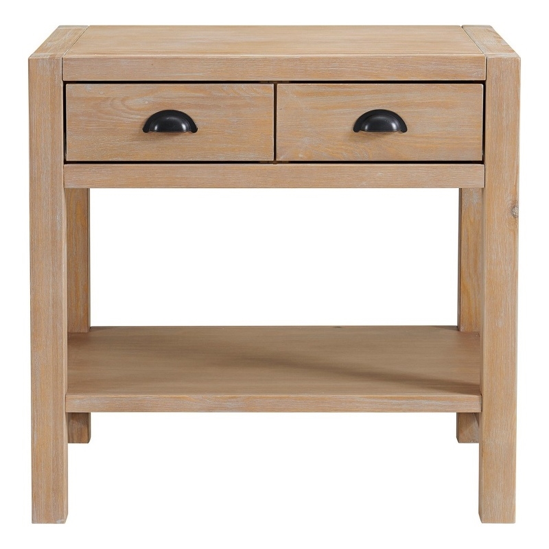 Alaterre Furniture Arden 2-Drawer Light Driftwood Pine Open Shelf Nightstand