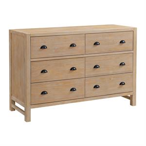 alaterre furniture arden 6-drawer pine wood double dresser in light driftwood