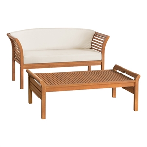 stamford natural eucalyptus wood outdoor bench with coffee table - set of 2