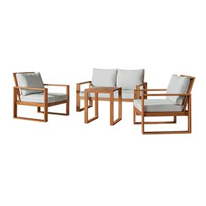 grafton eucalyptus wood 4-piece set with 2 chairs/bench/cocktail table