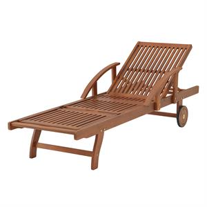 caspian eucalyptus wood outdoor lounge chair with arms and adjustable leg rest