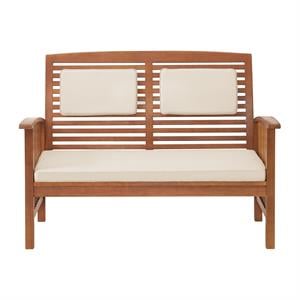 lyndon eucalyptus wood outdoor 2-seat bench with cushions