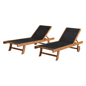 caspian eucalyptus wood outdoor lounge chair with mesh seating/set of 2