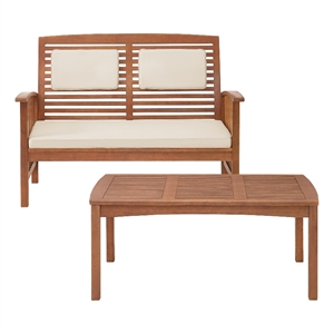 lyndon natural eucalyptus wood outdoor 2-piece set with bench and cocktail table