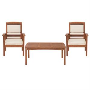 lyndon eucalyptus wood set with 2 chairs with cushions and cocktail table