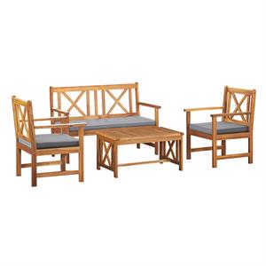 manchester acacia outdoor wood set with bench/coffee table and 2 chairs