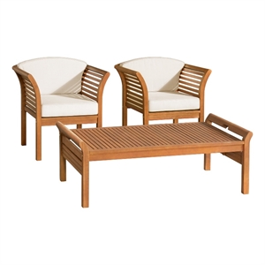 stamford natural eucalyptus wood outdoor set with 2 chairs and coffee table