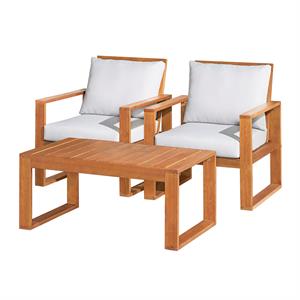 grafton eucalyptus wood set with two chairs and rectangle coffee table/set of 3