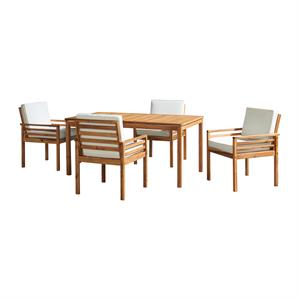 okemo acacia wood outdoor dining set with table and 4 chairs with cushions