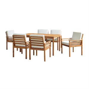 okemo acacia wood outdoor dining  set with table and 6 chairs with cushions
