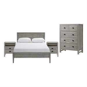 windsor 4-piece bedroom set with panel full bed 2 nightstands and chest - gray