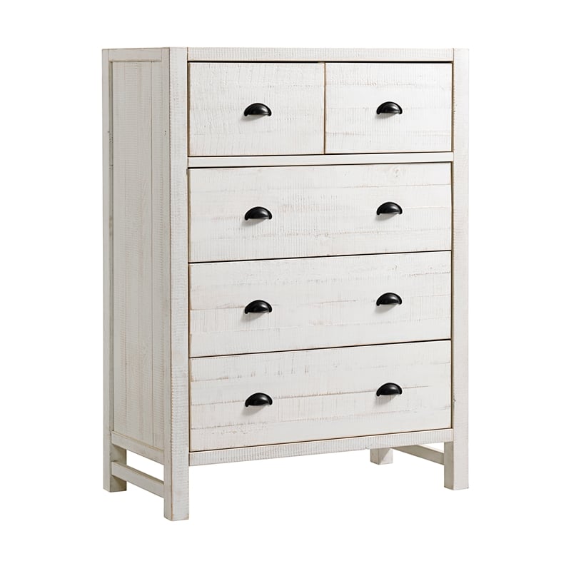 Windsor 4-Piece Bedroom Set with Slat Twin Bed 2 Nightstands and Chest - White