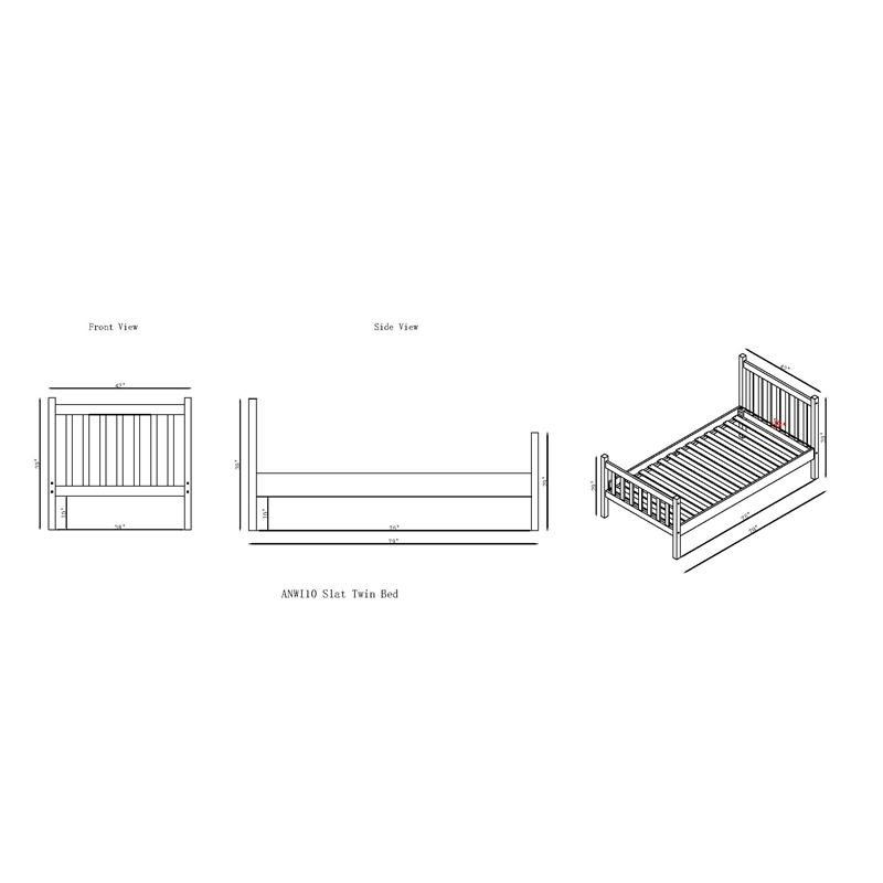 Windsor 4-Piece Bedroom Set with Slat Twin Bed 2 Nightstands and Chest - White