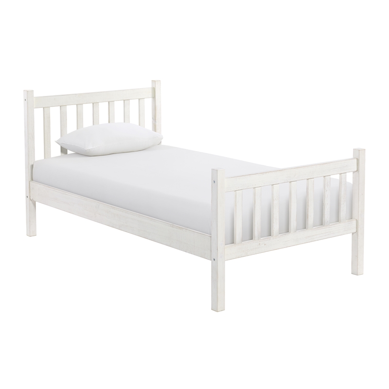Windsor 4-Piece Bedroom Set with Slat Twin Bed 2 Nightstands and Chest - White