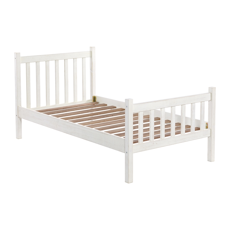 Windsor 4-Piece Bedroom Set with Slat Twin Bed 2 Nightstands and Chest - White