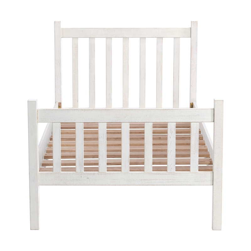 Windsor 4-Piece Bedroom Set with Slat Twin Bed 2 Nightstands and Chest - White