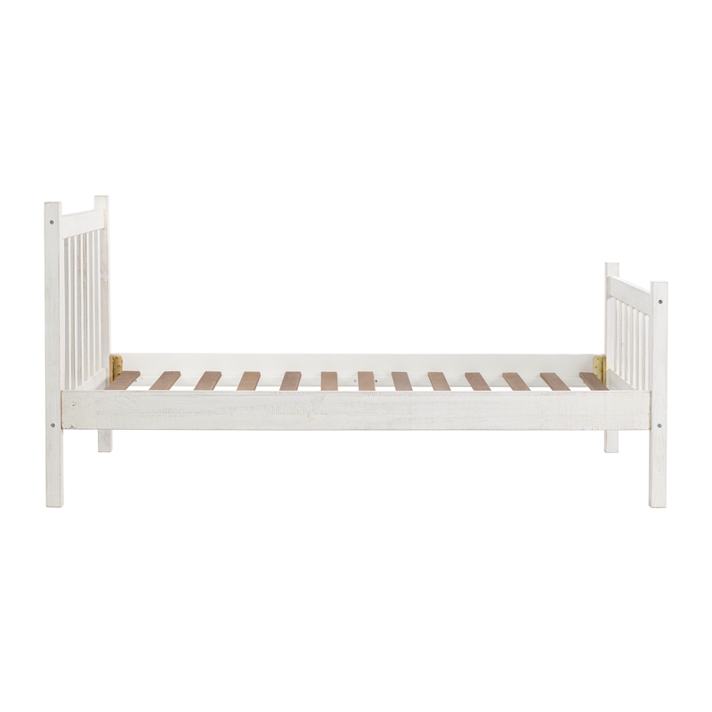 Windsor 4-Piece Bedroom Set with Slat Twin Bed 2 Nightstands and Chest - White