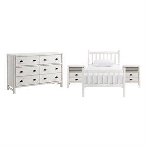 windsor 4-piece bedroom set with slat twin bed 2 nightstands and dresser - white